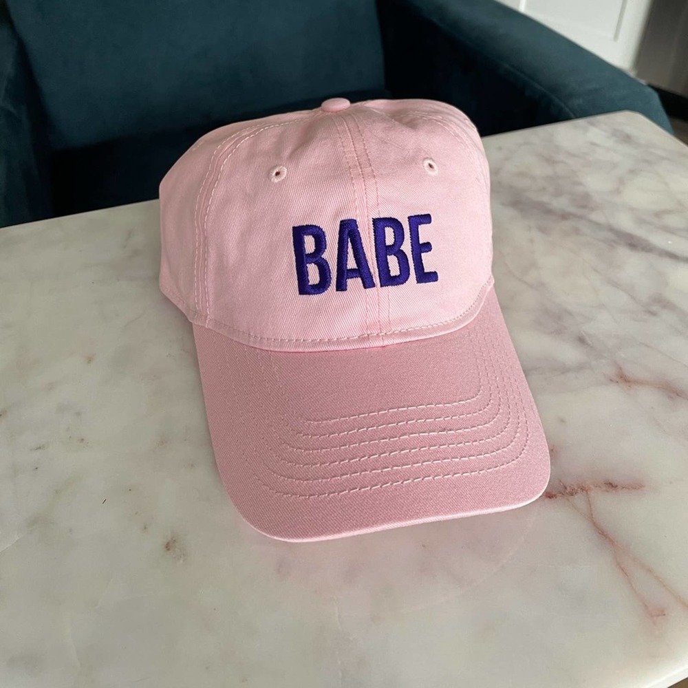 🆓💗 BABE 💗 Rose baby pink navy embroidered novelty adjustable 100% cotton hat
